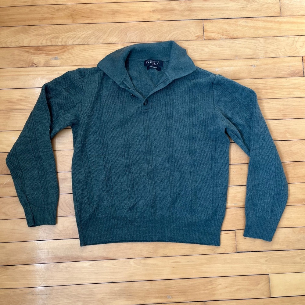 Maglificio Bartolini Merino Wool Polo Sweater Teal Green Made in Italy Ribbed